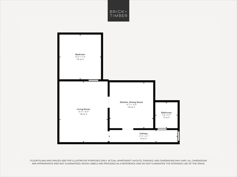 Floor plan for 1 bed, 1 bath, 476 sqft